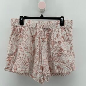 Sound Style Linen Blend Tropical Leaf Shorts Large Terracotta Cream Resortwear